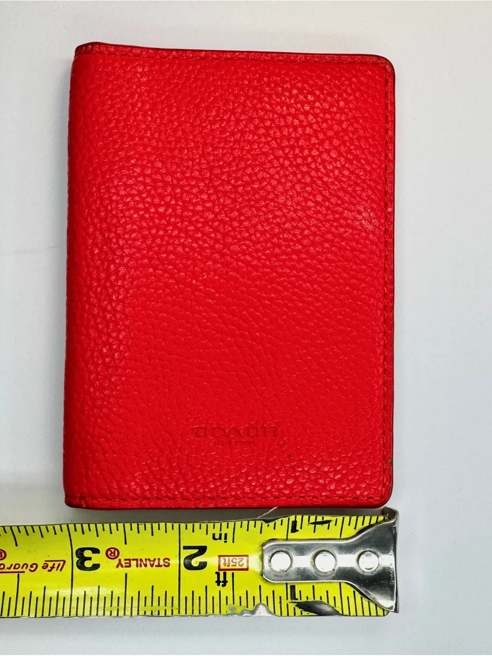 Coach Love Red Pebbled Leather Card Case Wallet Slim Credit Card Holder